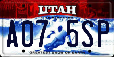 UT license plate A075SP