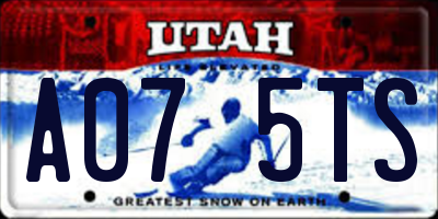 UT license plate A075TS