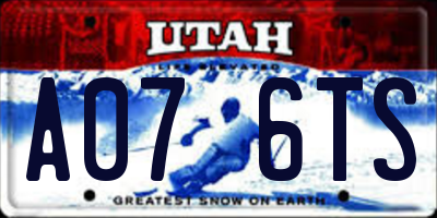 UT license plate A076TS