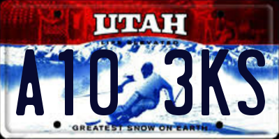 UT license plate A103KS