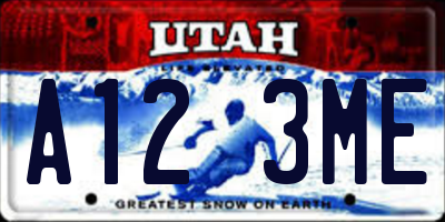 UT license plate A123ME