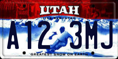 UT license plate A123MJ