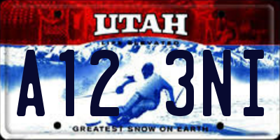 UT license plate A123NI
