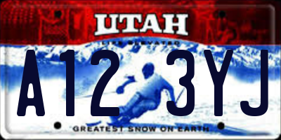 UT license plate A123YJ