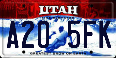 UT license plate A205FK