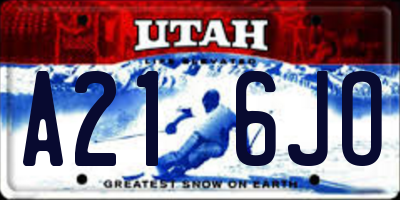 UT license plate A216JO