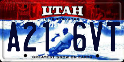 UT license plate A216VT