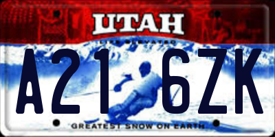 UT license plate A216ZK