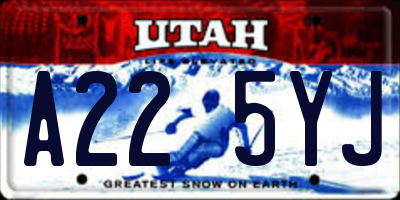 UT license plate A225YJ