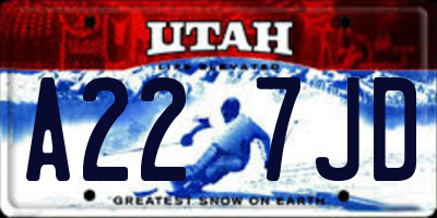 UT license plate A227JD