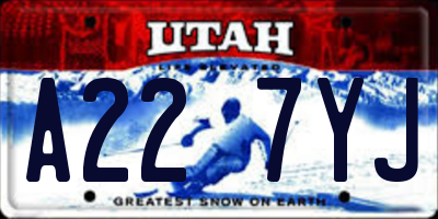 UT license plate A227YJ