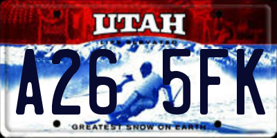 UT license plate A265FK