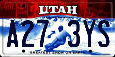 UT license plate A273YS
