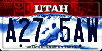 UT license plate A275AW