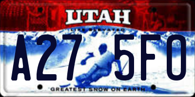 UT license plate A275FO