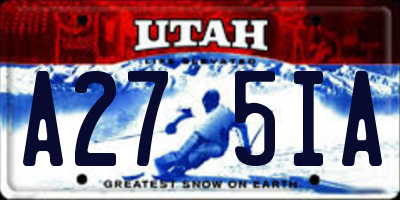 UT license plate A275IA