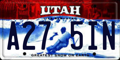 UT license plate A275IN