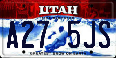UT license plate A275JS