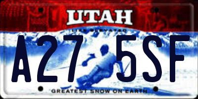UT license plate A275SF