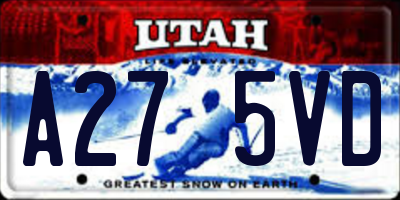 UT license plate A275VD