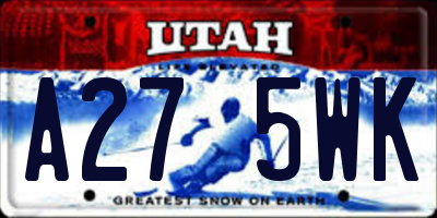 UT license plate A275WK
