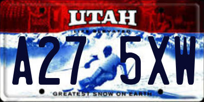 UT license plate A275XW