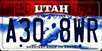 UT license plate A308WR