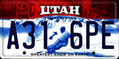UT license plate A316PE
