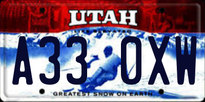 UT license plate A330XW