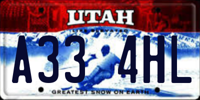 UT license plate A334HL