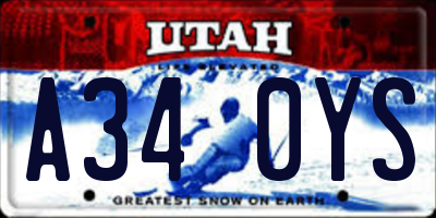 UT license plate A340YS