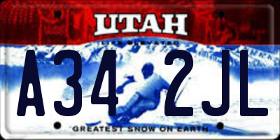 UT license plate A342JL