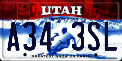 UT license plate A343SL