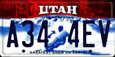 UT license plate A344EV