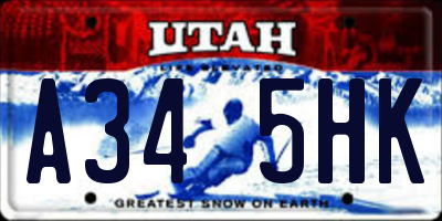 UT license plate A345HK