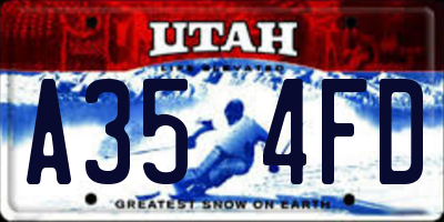 UT license plate A354FD