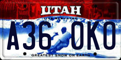 UT license plate A360KO