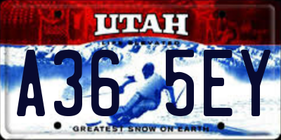 UT license plate A365EY