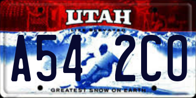 UT license plate A542CO