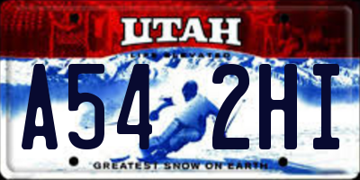 UT license plate A542HI