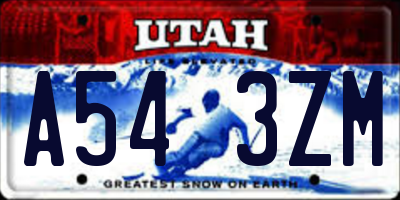 UT license plate A543ZM