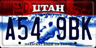 UT license plate A549BK