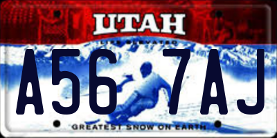 UT license plate A567AJ
