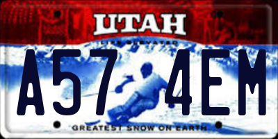 UT license plate A574EM
