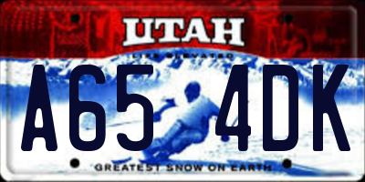 UT license plate A654DK