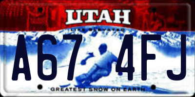 UT license plate A674FJ