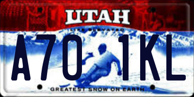 UT license plate A701KL