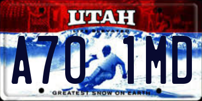UT license plate A701MD