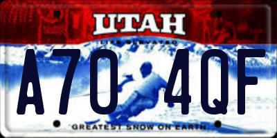 UT license plate A704QF