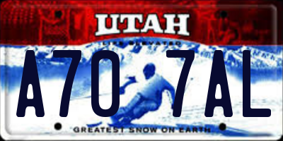 UT license plate A707AL